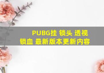 PUBG挂 锁头 透视 锁血 最新版本更新内容